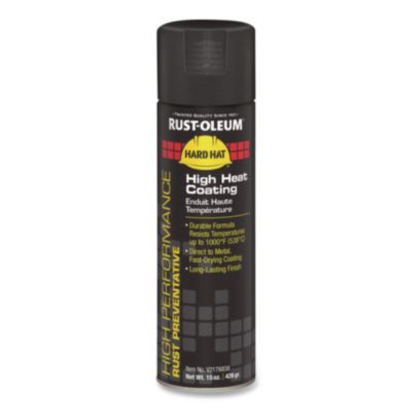 Hard Hat High Performance V2100 System Rust Preventive Enamel Spray Paint, Flat High Heat Black, 15 Oz Aerosol Can, 6/Carton