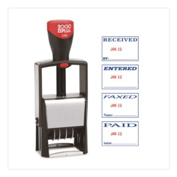 4-In-1 Message Date Stamp, 5 Years, Entered/Faxed/Paid/Received, 1.75 x 1.12, Red/Blue Ink