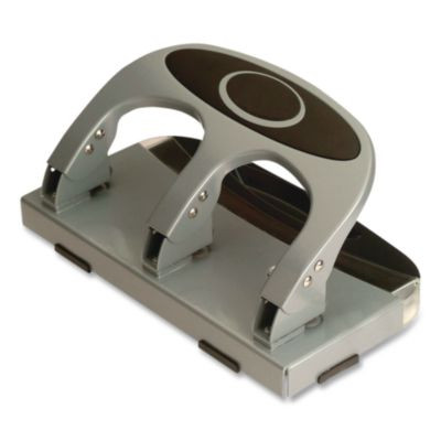 45-Sheet Deluxe Desktop 3-Hole Punch, 0.25" Holes, Silver/Navy