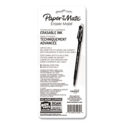 Eraser Mate Ballpoint Pen, Stick, Medium 1 Mm, Blue Ink, Blue Barrel, 5/Pack