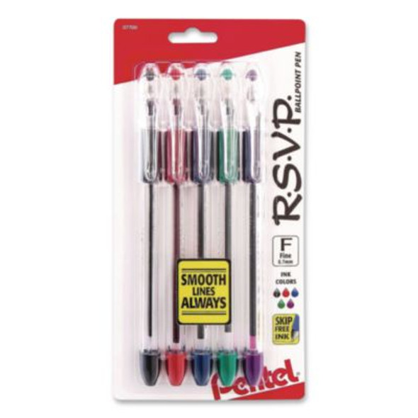 R.S.V.P. Ballpoint Pen, Stick, Fine, 0.7 Mm, Assorted Ink And Barrel Colors, 5/Pack