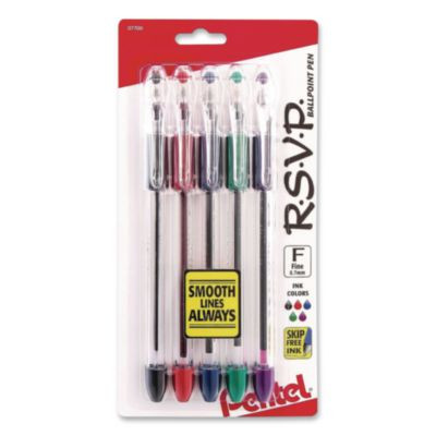 R.S.V.P. Ballpoint Pen, Stick, Fine, 0.7 Mm, Assorted Ink And Barrel Colors, 5/Pack