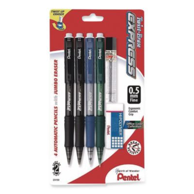 Twist-Erase Express Mechanical Pencil, 0.5 Mm, #2, Black Lead, Assorted Color Barrels, 4/Pack