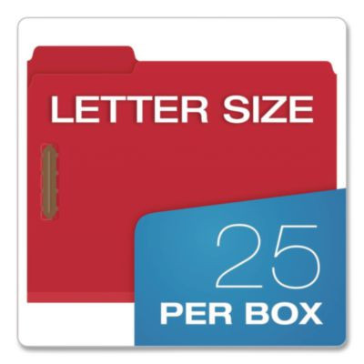 Colored Pressboard Top Tab Fastener Folders, 1/3-Cut Tab: Assorted, Expands 2", 2 Fasteners, Letter Size, Bright Red, 25/Box