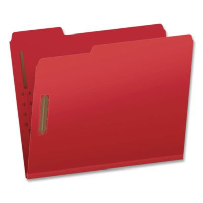 Colored Pressboard Top Tab Fastener Folders, 1/3-Cut Tab: Assorted, Expands 2", 2 Fasteners, Letter Size, Bright Red, 25/Box
