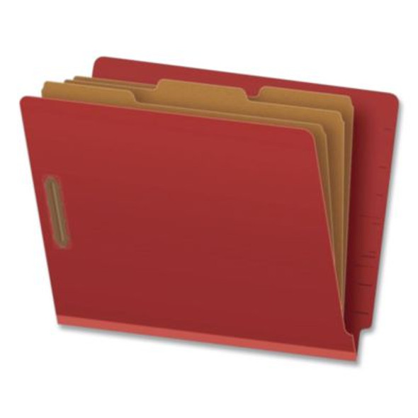 Pressboard End Tab Classification Folders, Straight Tab, Expands 3.5", 3 Dividers, 8 Fasteners, Letter Size, Red, 50/Box