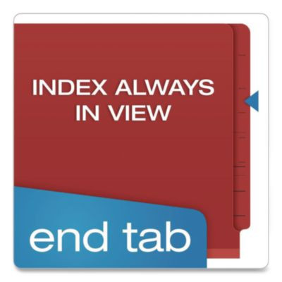 Pressboard End Tab Classification Folders, Straight Tab, Expands 3.5", 3 Dividers, 8 Fasteners, Letter Size, Red, 50/Box