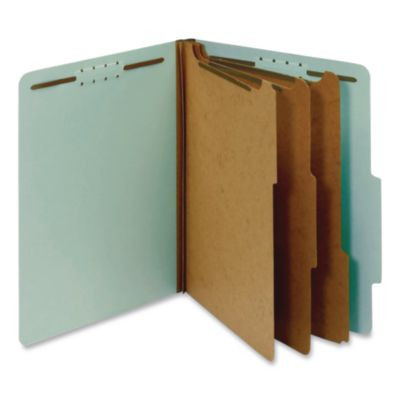 Pressboard Top Tab Classification Folders, 2/5-Cut Tab, Expands 3.5", 3 Dividers, 8 Fasteners, Letter Size, Blue, 10/Box