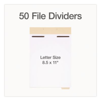 File Divider Set, End Tab: 1/5-Cut, 1 Fastener, Letter Size, Manila, 50/Pack