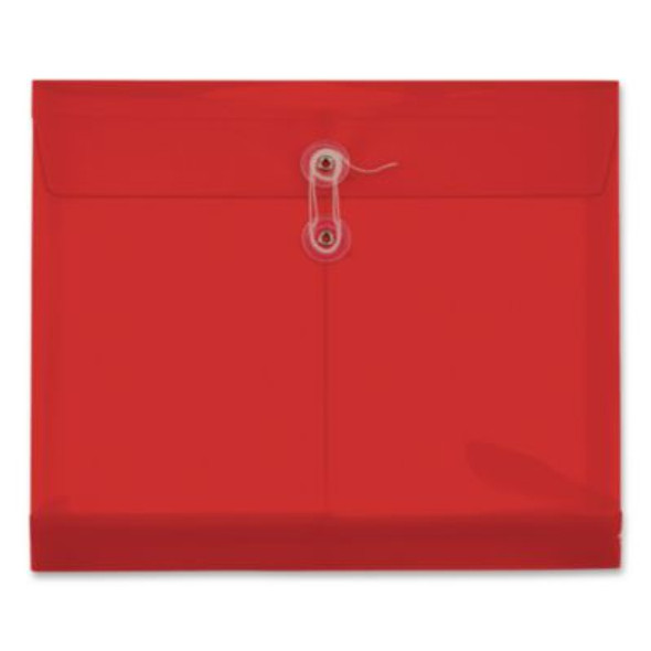 Premium Plastic Document File, 1.25" Expansion, 1 Section, String And Button Closure, Letter Size, Red, 5/Pack
