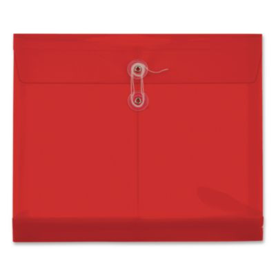Premium Plastic Document File, 1.25" Expansion, 1 Section, String And Button Closure, Letter Size, Red, 5/Pack