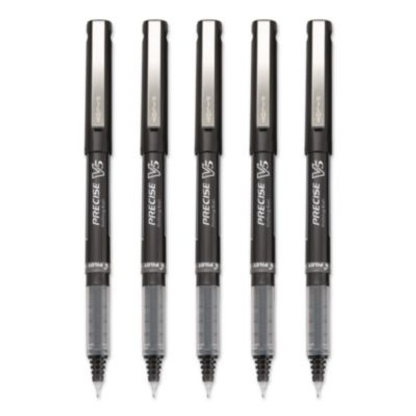 Precise V5 Rollerball Pen, Stick, Extra-Fine 0.5 Mm, Black Ink, Black/Clear Barrel, 5/Pack