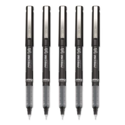 Precise V5 Rollerball Pen, Stick, Extra-Fine 0.5 Mm, Black Ink, Black/Clear Barrel, 5/Pack