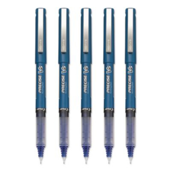 Precise V5 Rollerball Pen, Stick, Extra-Fine 0.5 Mm, Blue Ink, Blue/Clear Barrel, 5/Pack