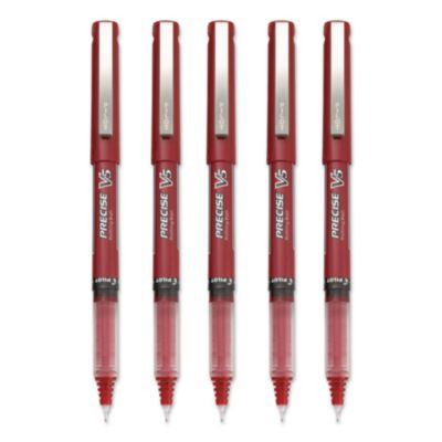 Precise V5 Rollerball Pen, Stick, Extra-Fine 0.5 Mm, Red Ink, Red/Clear Barrel, 5/Pack