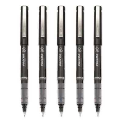 Precise V7 Rollerball Pen, Stick, Fine 0.7 Mm, Black Ink, Black/Clear Barrel, 5/Pack