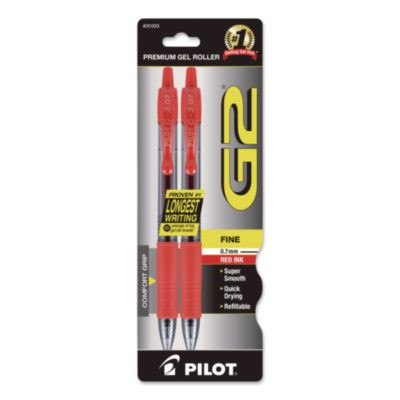 G2 Premium Gel Pen, Retractable, Fine 0.7 Mm, Red Ink, Smoke/Red Barrel, 2/Pack