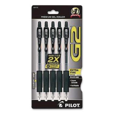 G2 Premium Gel Pen, Retractable, Extra-Fine 0.5 Mm, Black Ink, Clear/Black Barrel, 5/Pack