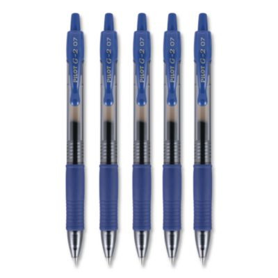 G2 Premium Gel Pen, Retractable, Fine 0.7 Mm, Blue Ink, Smoke/Blue Barrel, 5/Pack
