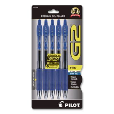 G2 Premium Gel Pen, Retractable, Fine 0.7 Mm, Blue Ink, Smoke/Blue Barrel, 5/Pack