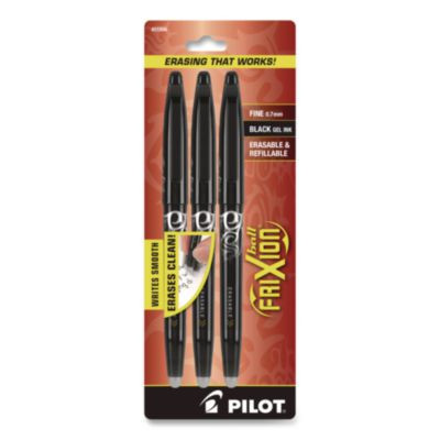 Frixion Ball Erasable Gel Pen, Stick, Fine 0.7 Mm, Black Ink, Black Barrel, 3/Pack