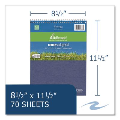 Environotes Biobased Notepad, Randomly Assorted Cover Colors, Medium/College Rule, (70) White 8.5 x 11 Sheets