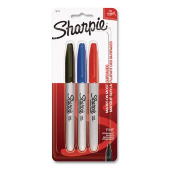 Fine Tip Permanent Markers, Fine Tip, Assorted Colors, 3/Pack