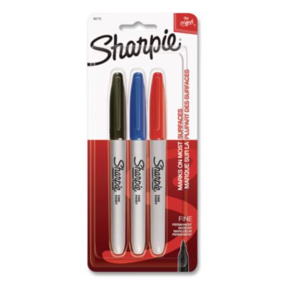 Fine Tip Permanent Markers, Fine Tip, Assorted Colors, 3/Pack
