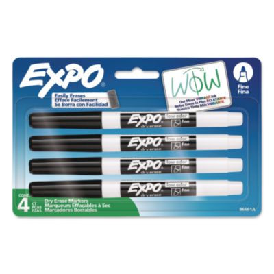 Dry Erase Marker, Fine Tip, Black, 4/Pack