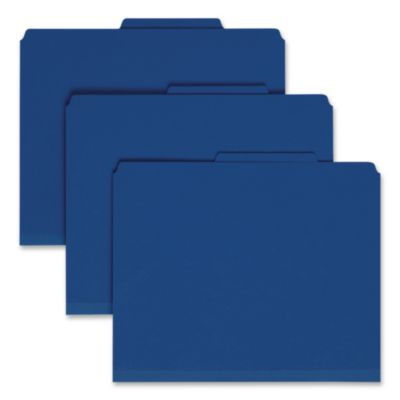 Colored Top Tab Classification Folders, Expands 2", 2 Dividers, 6 Safeshield Fasteners, Letter Size, Dark Blue, 10/Box