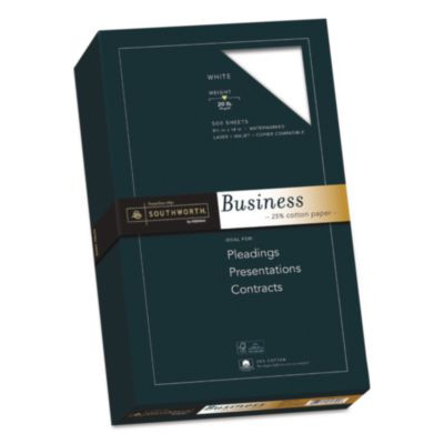 25% Cotton Business Paper, 95 Bright, 20 Lb Bond Weight, 8.5 x 14, White, 500 Sheets/Ream