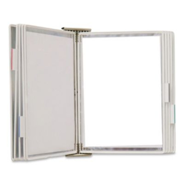 Stainless Steel Antimicrobial Wall-Mount Catalog Reference Rack, 10 Panels With White Borders, White Base