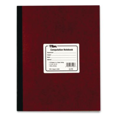 Computation Notebook, Quadrille Rule (4 Sq/In), Red Cover, (75) 11.75 x 9.5 Sheets