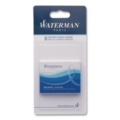Refill Cartridge For Waterman Fountain Pens, Serenity Blue Ink, 8/Pack