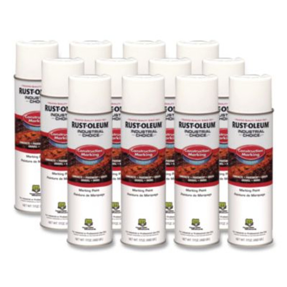 Industrial Choice M1400 System Water-Based Construction Marking Paint, Gloss White, 17 Oz Aerosol Can, 12/Carton