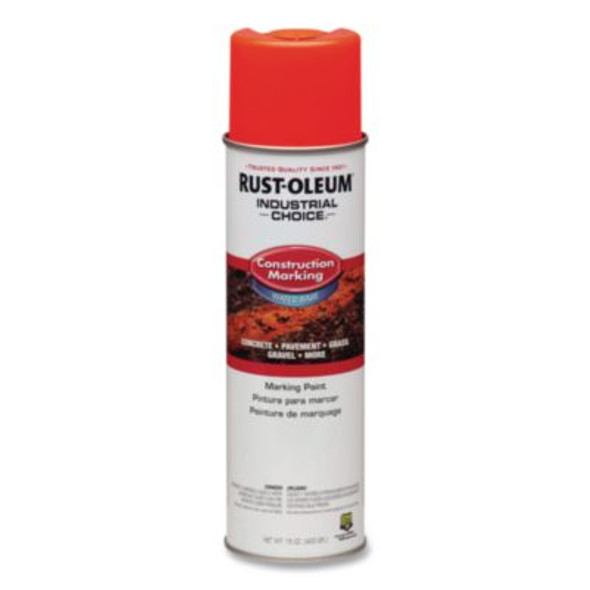 Industrial Choice M1400 System Water-Based Construction Marking Paint, Gloss Fluorescent Red-Orange, 17 Oz Aerosol Can, 12/Ct