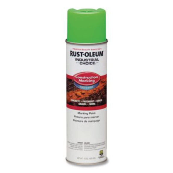 Industrial Choice M1400 System Water-Based Construction Marking Paint, Gloss Fluorescent Green, 17 Oz Aerosol Can, 12/Carton