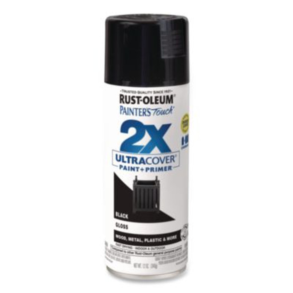 Painter's Touch 2X Ultra Cover Spray Paint, Gloss Black, 12 Oz Aerosol Can, 6/Carton