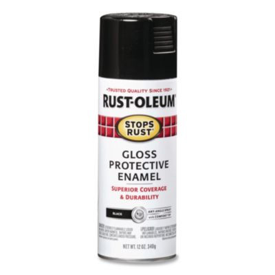 Stops Rust Spray Paint, Gloss Black, 12 Oz Aerosol Can, 6/Carton