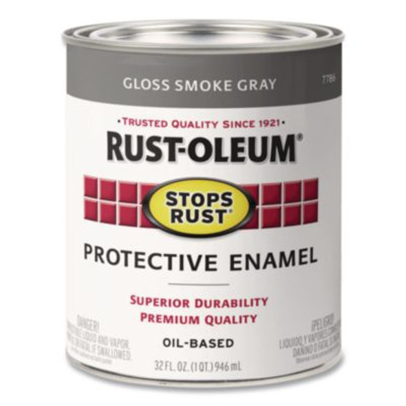 Stops Rust Brush-On Protective Enamel Paint, Gloss Smoke Gray, 1 Qt Can, 2/Carton