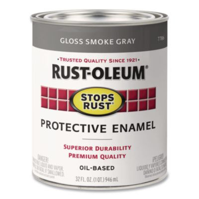 Stops Rust Brush-On Protective Enamel Paint, Gloss Smoke Gray, 1 Qt Can, 2/Carton