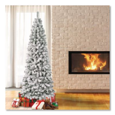 Acacia Medium Flocked Tree, 34" x 34" x 88.5" Green Tree, Green Tree Stand