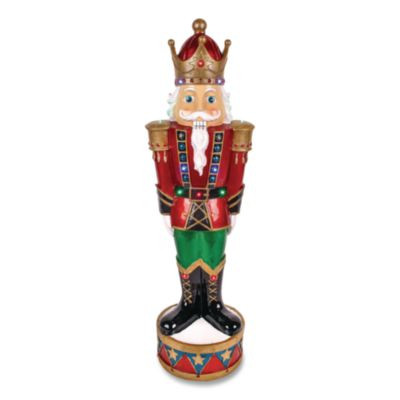 Nutcracker Christmas Decor, Ac Powered, Blue/Green/Red/Yellow Led Lights, 10" x 11.37" x 36.5", Red