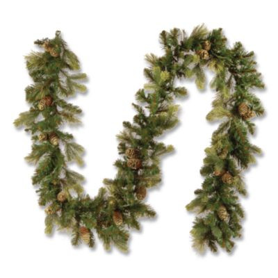 Pre-Lit Carolina Pine Garland, Ac Powered, Clear Incandescent Lights, 108" Long, Green