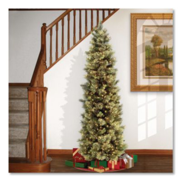 Pre-Lit Carolina Pine Slim Tree, 29" x 29" x 78", Green Tree, Green Tree Stand