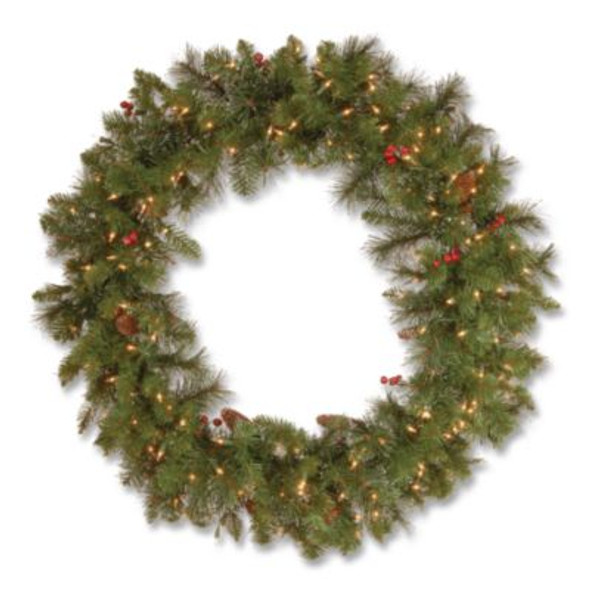 Pre-Lit Crestwood Spruce Wreath, Ac Powered, Clear Incandescent Lights, 36" Diameter x 5"h, Green