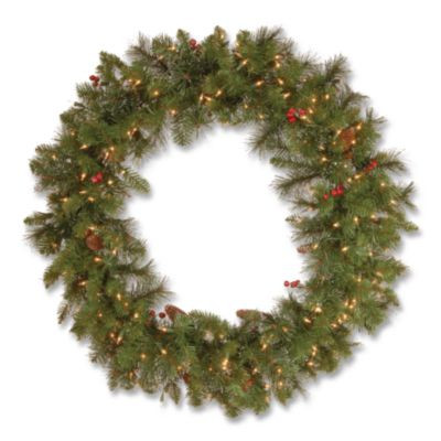 Pre-Lit Crestwood Spruce Wreath, Ac Powered, Clear Incandescent Lights, 36" Diameter x 5"h, Green