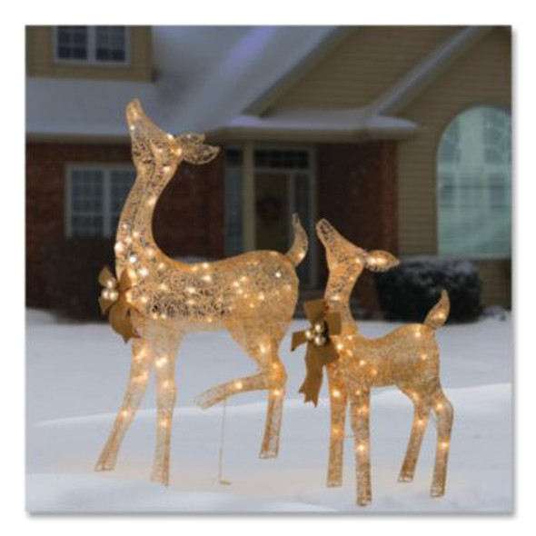Pre-Lit Fawn With Doe Decoration, Ac Powered, Warm White Led Lights, 6" x 22" x 38" Doe, 6" x 22" x 28" Fawn, Assorted Colors