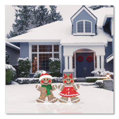 Pre-Lit Gingerbread Cookie Couple, Ac Powered, Warm White Led Lights, 12" x 24" x 35", Assorted Colors