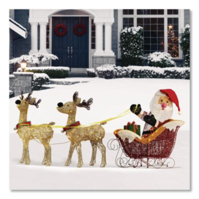 Santa And Reindeer, Ac Powered, Warm White Led Lights, 11.25" x 30.75" x 33.5", Champagne
